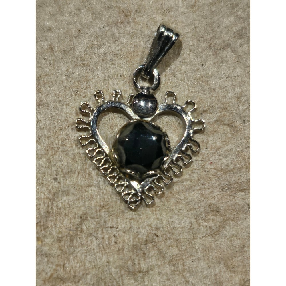 Vintage Sterling Silver Black Onyx Heart Pendant Goth Victorian Openwork Jewelry